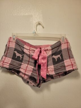 Victoria's Secret Pink and Gray Plaid Satin-Tie Sleep Shorts